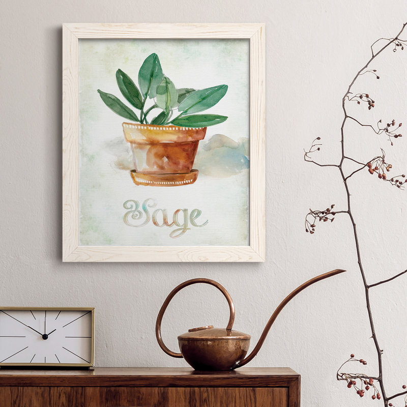 Sauge en pot - Toile encadrée de qualité supérieure - prête à être accrochée, H 44 po x l 31 po x P 1 po, Blanc