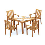 2 Seats 3 Pcs Grade-A Teak Wood Dining Set: 36" Square Table And 2 Hari Stacking Arm Chairs #11HR0802