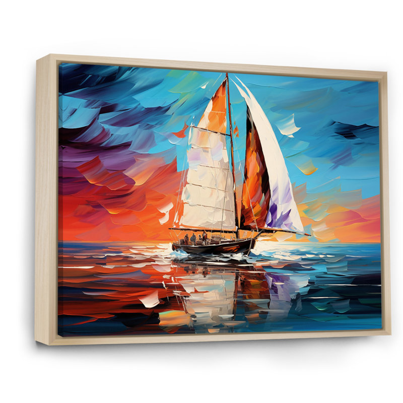 Voilier abstrait maritime I, H 34 po x l 44 po x P 1,5 po, Cadre naturel flottant