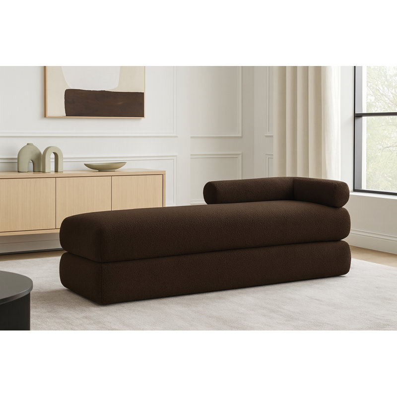 Banc rembourré en tissu Kennedy Eilynn Teddy, Tissu brun en fausse peau de mouton