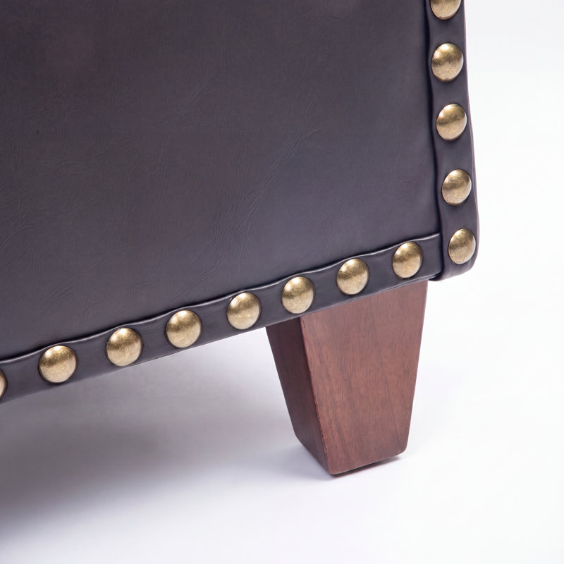 Fauteuil demi-tonneau en cuir moderne avec dossier capitonné à losanges et garniture cloutée, Noir