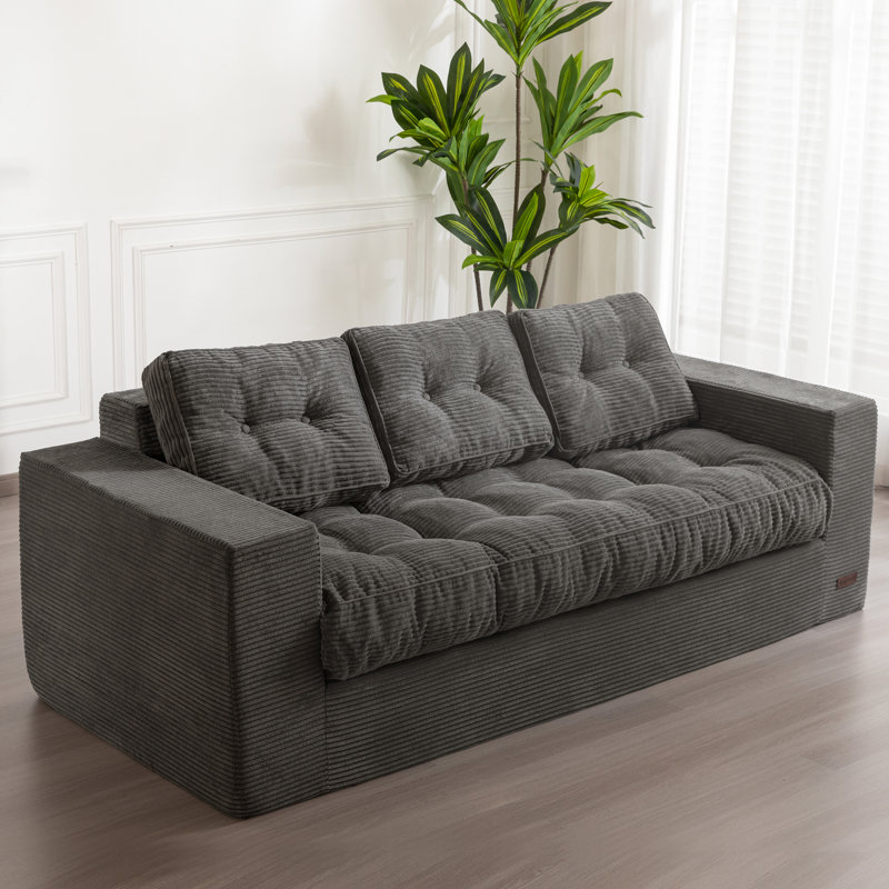 3-Seater Corduroy Sofa Couch Compression Sofa, Gray Corduroy