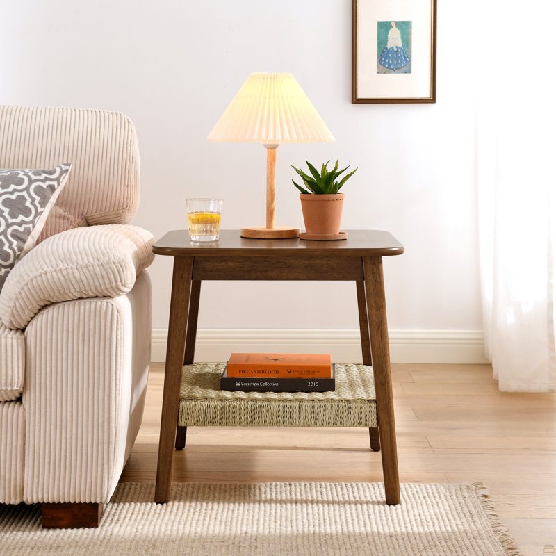 Table d'appoint 23 "avec tablette tissée, table d'appoint Boho avec rangement, tables de chevet, petite table d'appoint