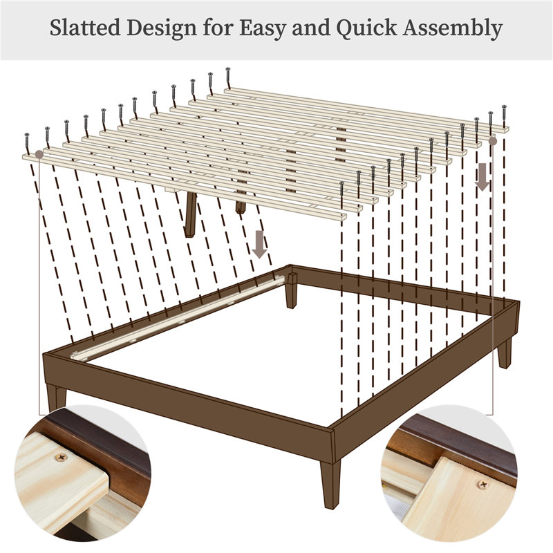 Arquimides Bed Frame with Wood Slat Support, Queen, Smoked Walnut
