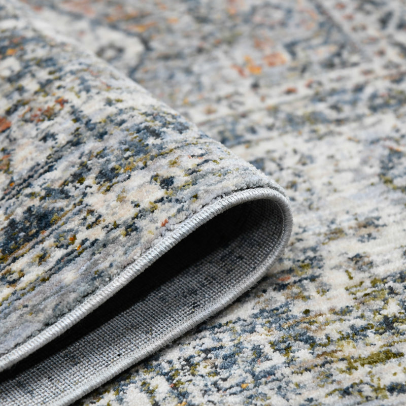 Gray and Ivory Rectangular Oriental Synthetic Area Rug 5'3" x 7'6"