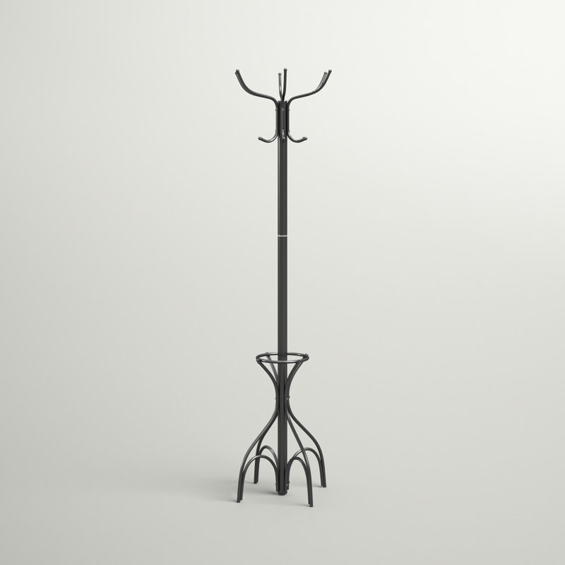 Arbutis Coat Rack, Hall Tree, Free Standing, 12 Hooks, Entryway, 70"H, Bedroom, Metal, Black