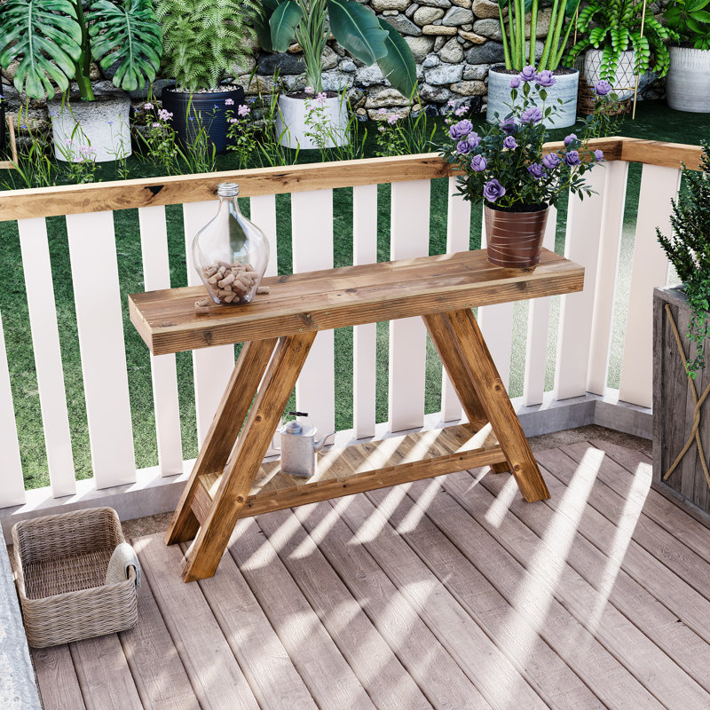 Console 46 po en bois massif vieilli, Brun