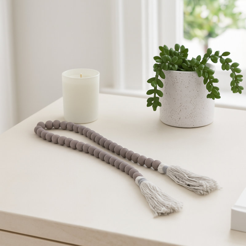 Handmade Decorative Beads Strand with Tassel Finish - Ideal Decorations for Bookshelf, Home Decor, and Living Room Decor - Style with Statues or Figurine - 45"