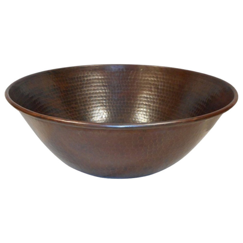 Lavabo de salle de bain rond en cuivre 14 po avec bonde escamotable