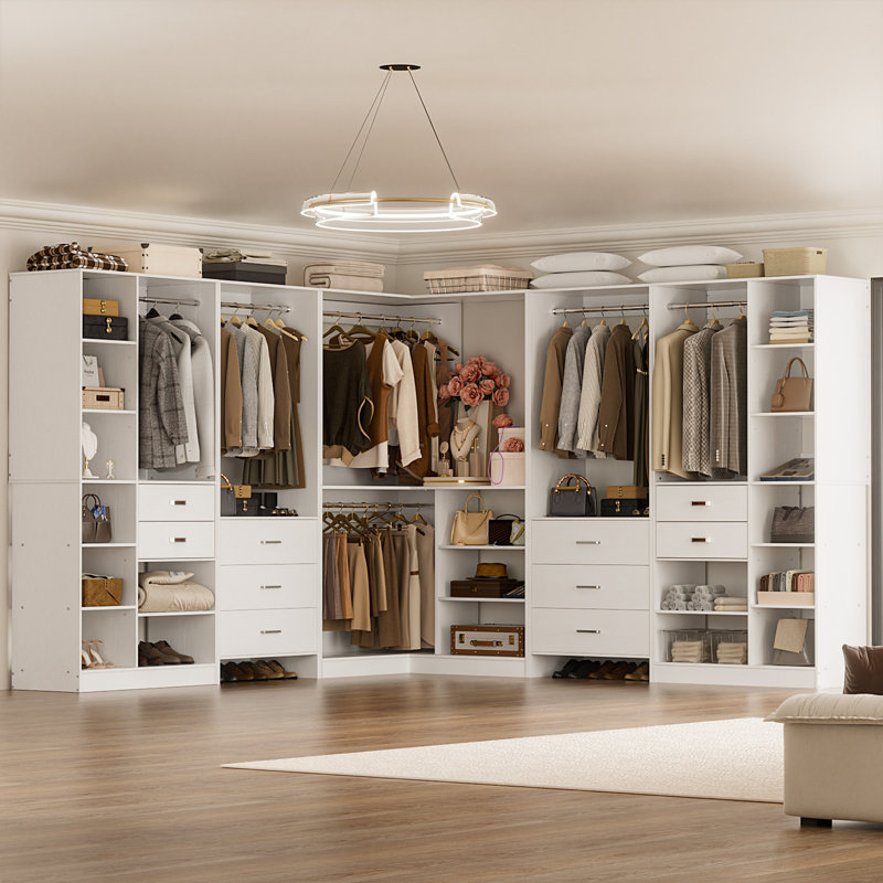 100” x100” Closet System with Wooden Drawer(Adjustable Width), White
