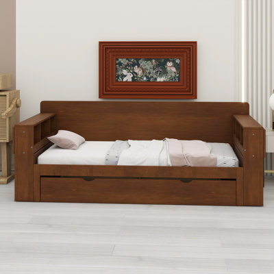 Lit de jour avec bureau amovible, tiroirs de rangement et table d'appoint hydraulique