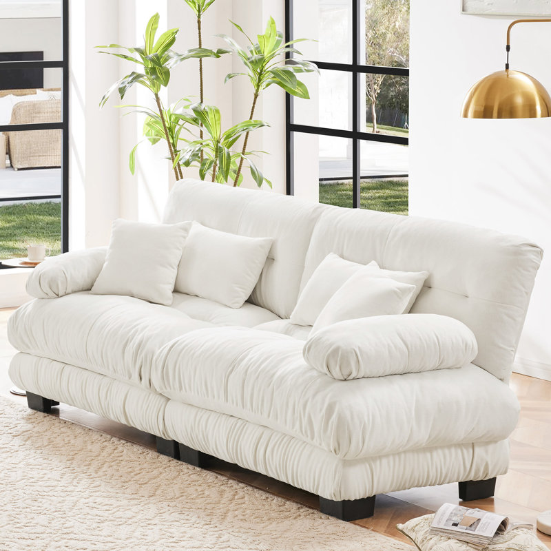 Chenille canapé blanc nuage - 2 places pour le salon avec coussins de soutien Tissu exquis lombaire confortable