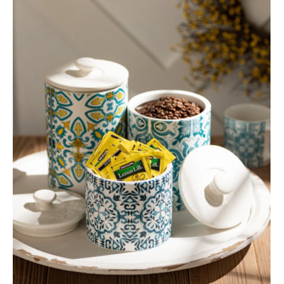 Patterned Dolomite Canister-multicoloured Set Of 3