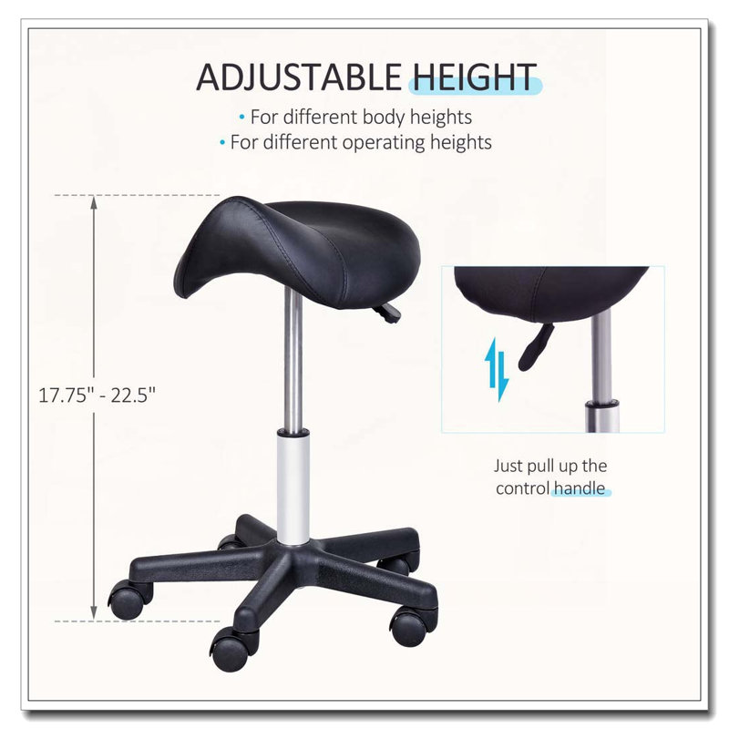 Ergonomic Faux Leather Rolling Saddle Stool with Swivel and Adjustable Height