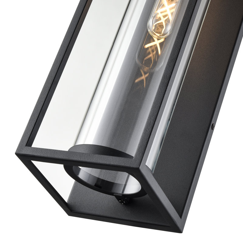 Ebern Designs Craig 1 Light Outdoor Wall Sconce in Textured Black with Clear Glass Shade
