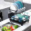 2-Tiered Large Capacity Sinkside Metal Dish Drying Rack With Removable Draining Board, Cutlery Holder And Cup Drying Rack