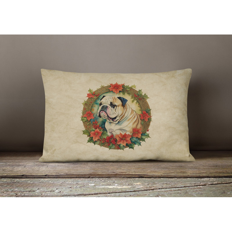 Coussin lombaire d’intérieur/d’extérieur carré neutre de noël, 12 po x 16 po, Bulldog, Forme rectangulaire
