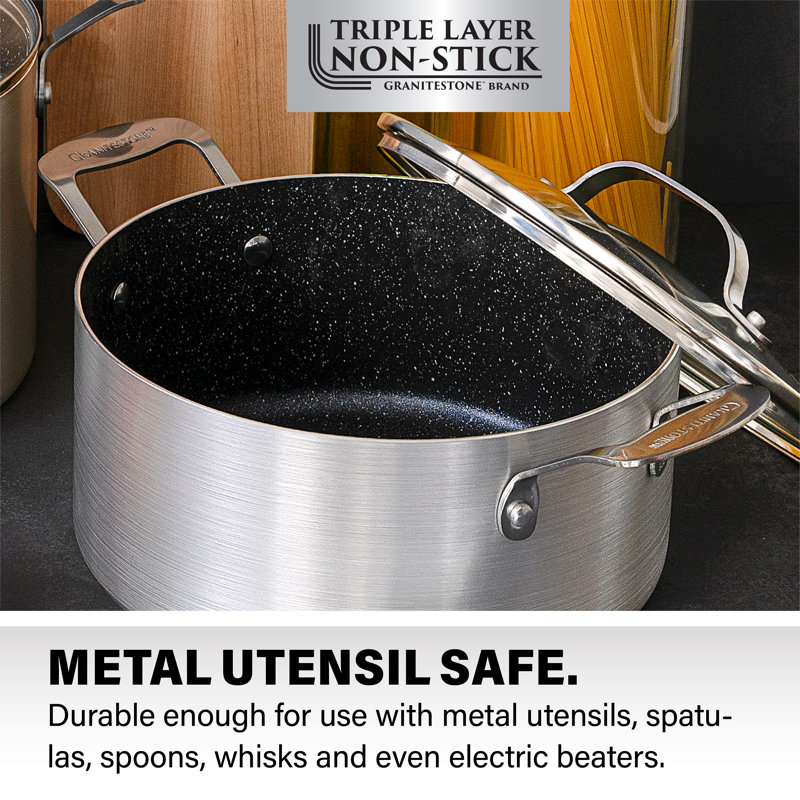 Granitestone Silver 5 QT Nonstick Stock Pot with Tempered Glass Lid, Oven & Dishwasher Safe