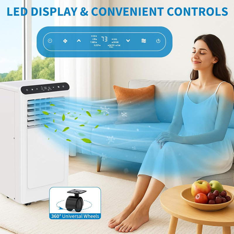 Climatiseur portatif 10 000 BTU - refroidissement 3 en 1, déshumidificateur et ventilateur, couvre jusqu'à 450 pieds carrés, minuterie 24 heures, télécommande