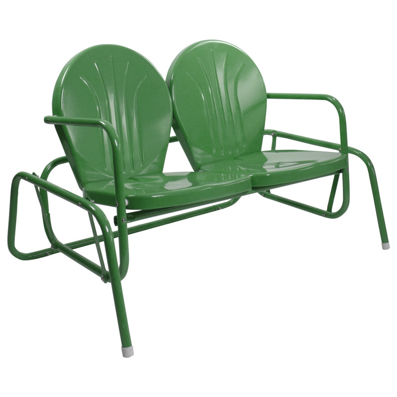 48.25" Outdoor Retro Metal Tulip Double Glider Patio Chair, Green