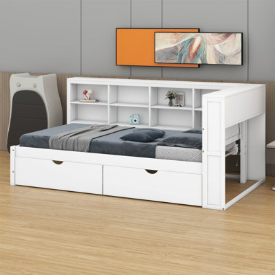 Wooden Daybed With Drawers,Storage Shelf And USB Charging Ports