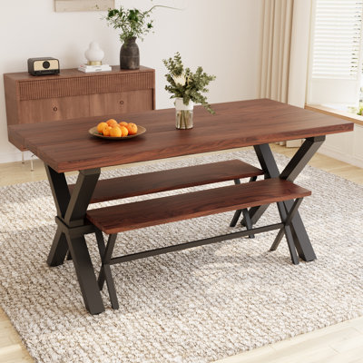 Kristofer 63'' Kitchen Dining Table Set, Rectangle Kitchen Table with Storage, Dining Table with 2 Benches