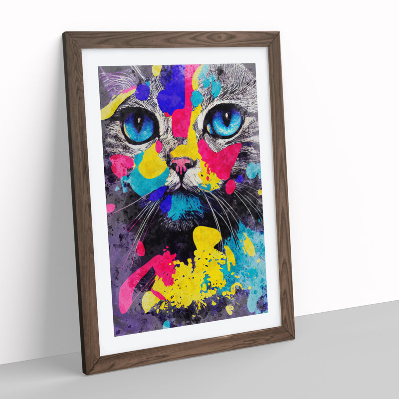 Catt Paint Splash No.5 - Wall Art, 48cm H x 36cm W, Walnut Framed, White