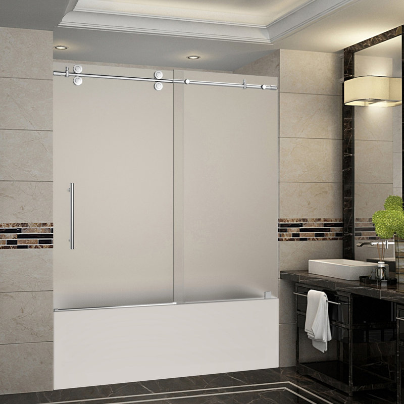Langham 60" H Single Sliding Frameless Tub Door, Chrome