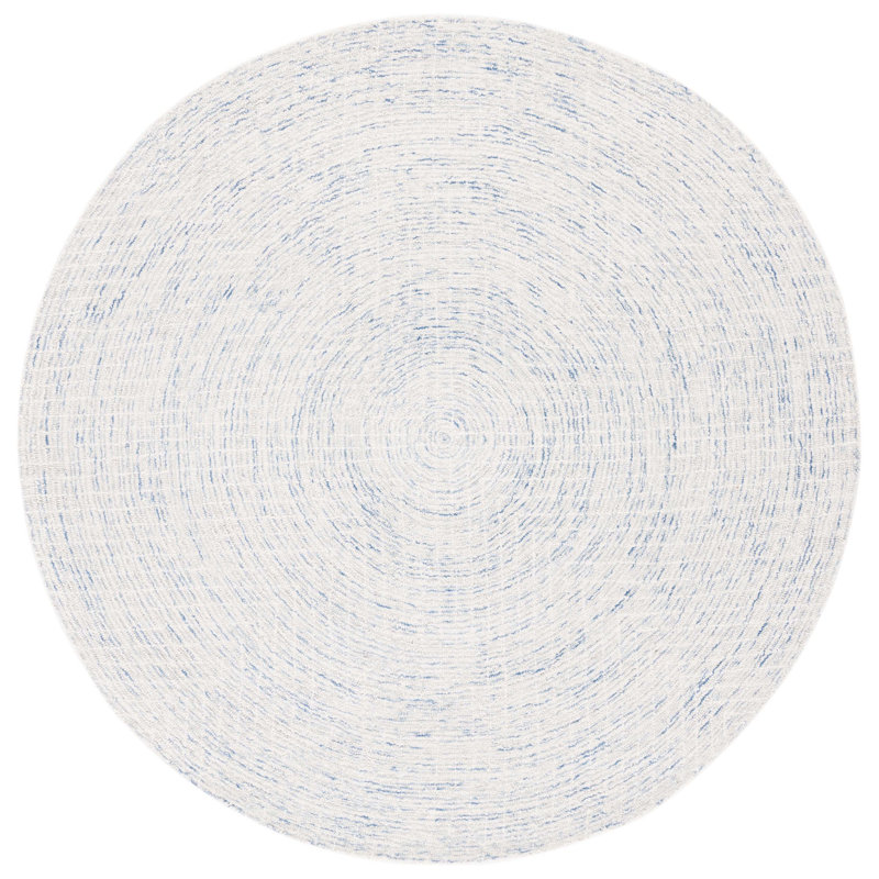 Abstract Hand Tufted Wool/Cotton Rug in Blue/Ivory, Round 6'