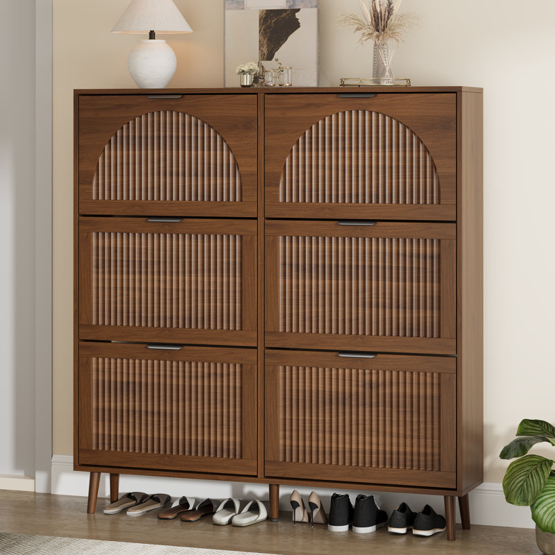 Armoire de rangement pour chaussures moderne à 3 niveaux avec 6 tiroirs rabattables, organisateur de chaussures autoportant 48 paires de l 47,2 po pour vestibule