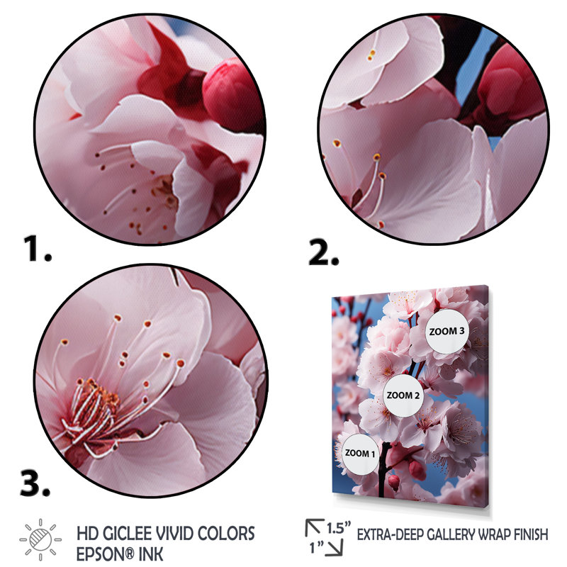 Fleurs, fleurs pastel I - impressions sur toile de fleurs de pommier, H 44 po x l 34 po x P 1,5 po, Cadre naturel flottant