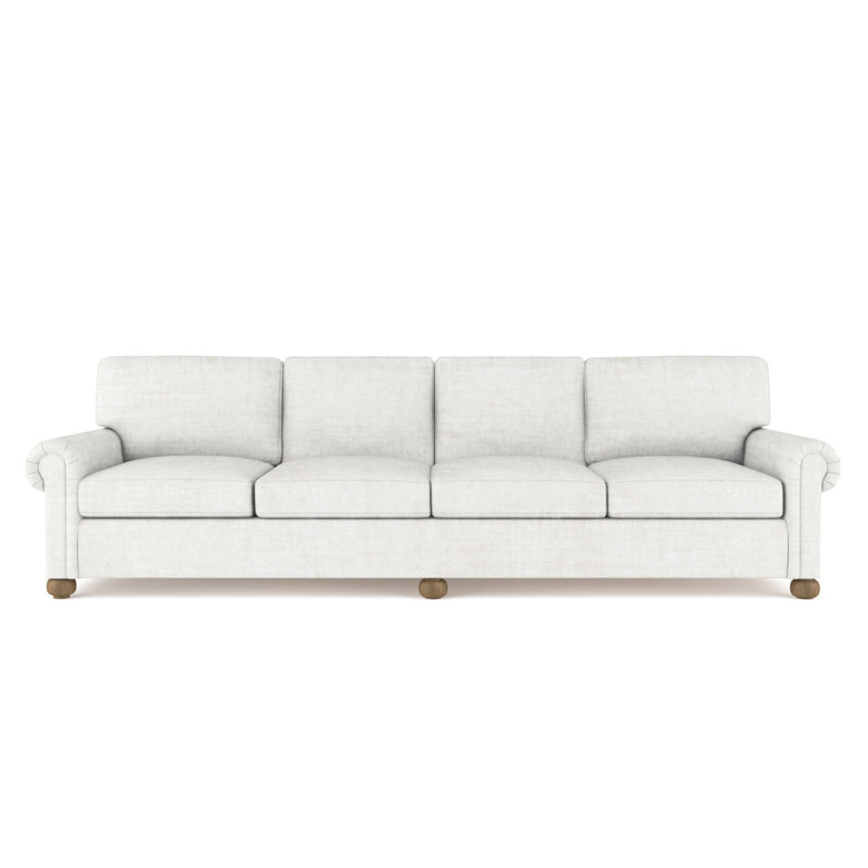 Leroy Rolled Panel-Arm Extra Long Sofa with Bun Feet, 36" H x 120" W x 49" D, Vintage Leather Graphite, Weathered