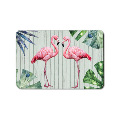 Tropical Pink Flamingo 20" x 32" Bath Rug for Bathroom Bedroom Green