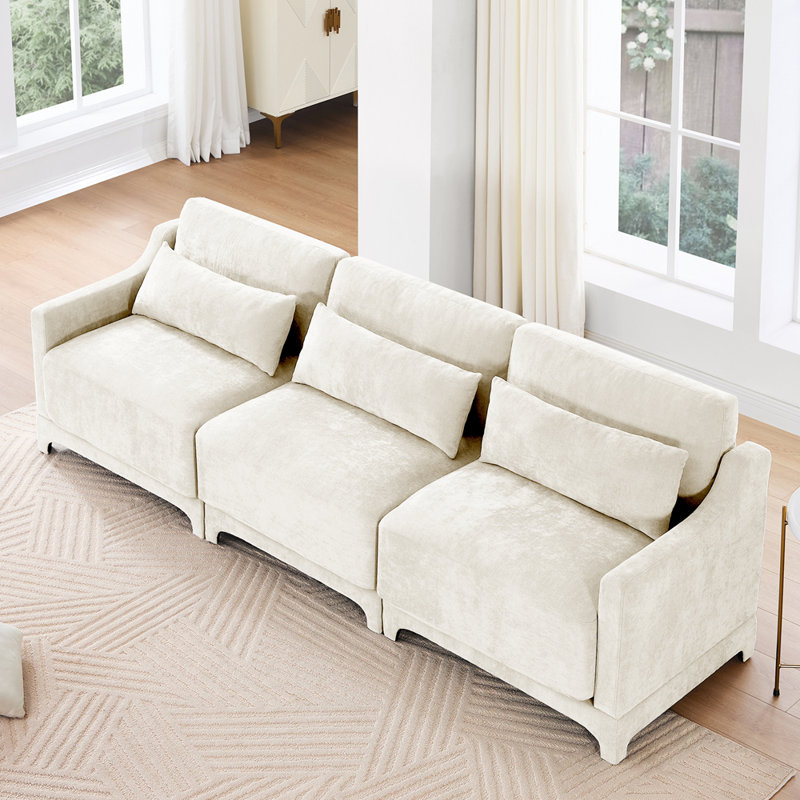 Canapé en chenille moderne, 4, H 32,6 po x l 141,7 po x P 33 po, Blanc