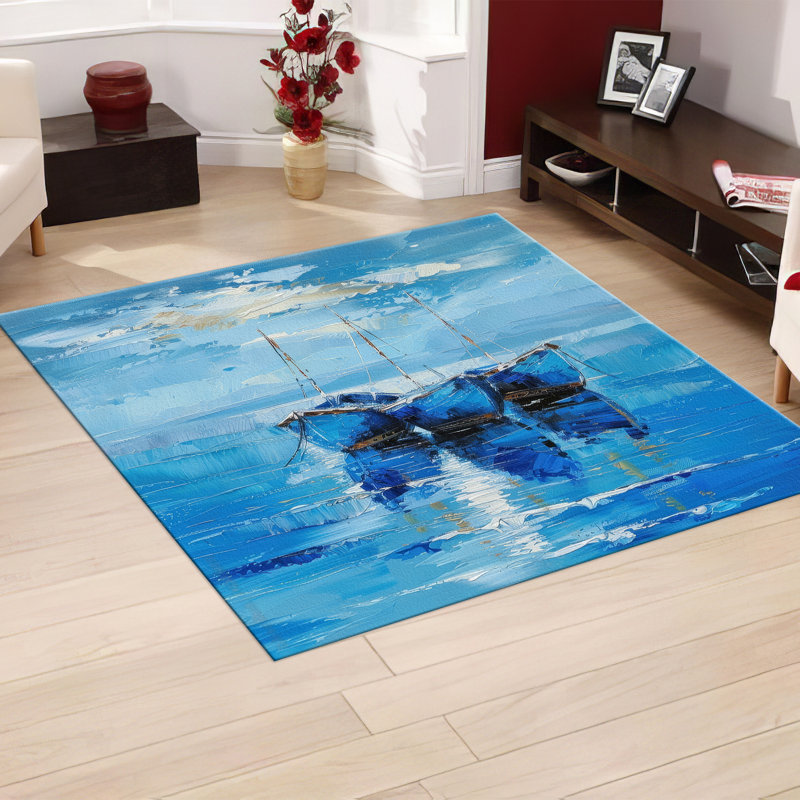 Chic Geometric Patterned Non-Woven Thin Type Printed Rug Enhances the Beauty of Your Living Room or Bedroom