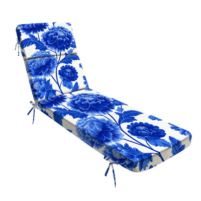  Outdoor Indoor 3'' Lounge Patio Cushion Seamless Floral Blue white flowers leafs Water-Resistant Chaise Lounge Cushion for Chair Patio Furniture Seat Cushion