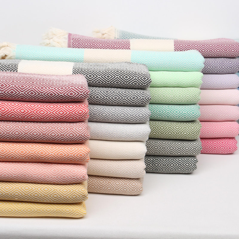 Diamond Pattern Turkish Cotton Towels – Peshtemal & Peshkir, Quick Dry & Soft, Turquoise, Bath Towel - 1 Pack
