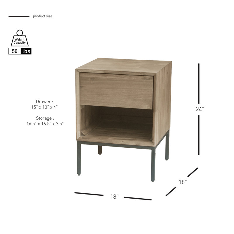 Varela 1-Drawer Nightstand with Storage, Drifted Sand