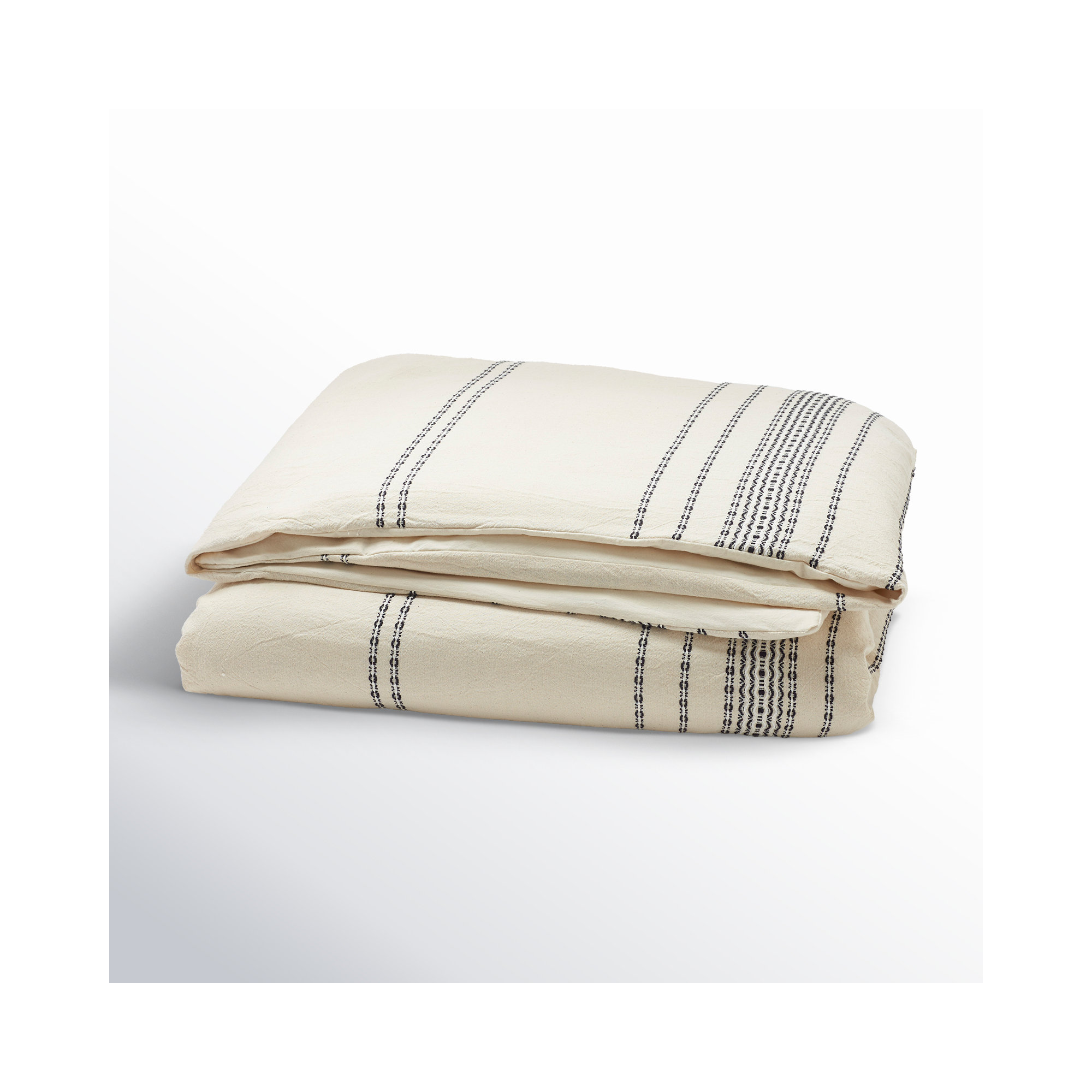 Rippled Stripe Organic Cotton Duvet Cover, Ivory/Black, Full/Queen Duvet Cover
