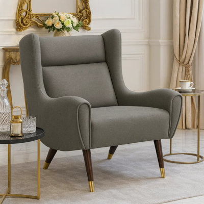 Maeva 30" Mid-Century Modern Accent Chair with Textured Fabric Upholstery, Espresso Solid Wood Legs, Foam over Pocket Coils