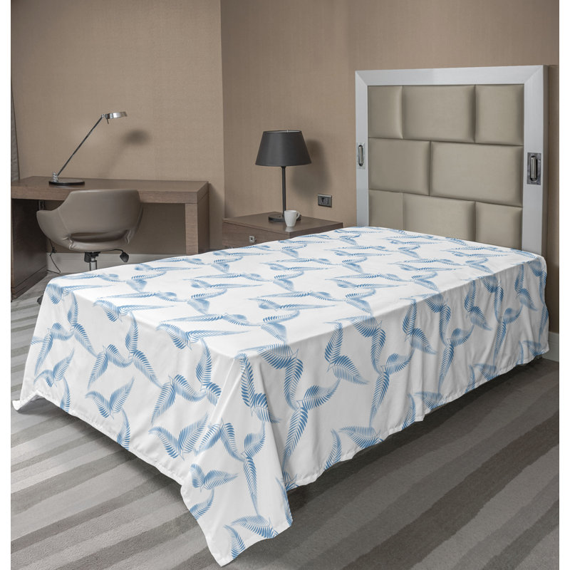 Ambesonne Tropi Top Flat Sheet Simplified Palm Foliage Deep Sky Blue and White, Twin XL Flat Sheet