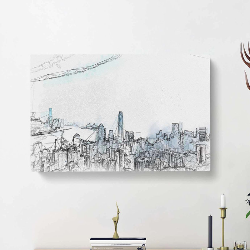 The Hong Kong Skyline in China in Abstract - Wrapped Canvas, 60cm H x 91cm W x 3cm D