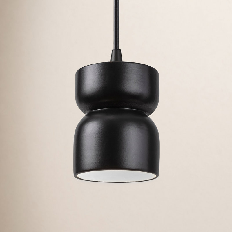 Leni Ceramic Hourglass Single Pendant, Carbon Matte Black, Matte Black