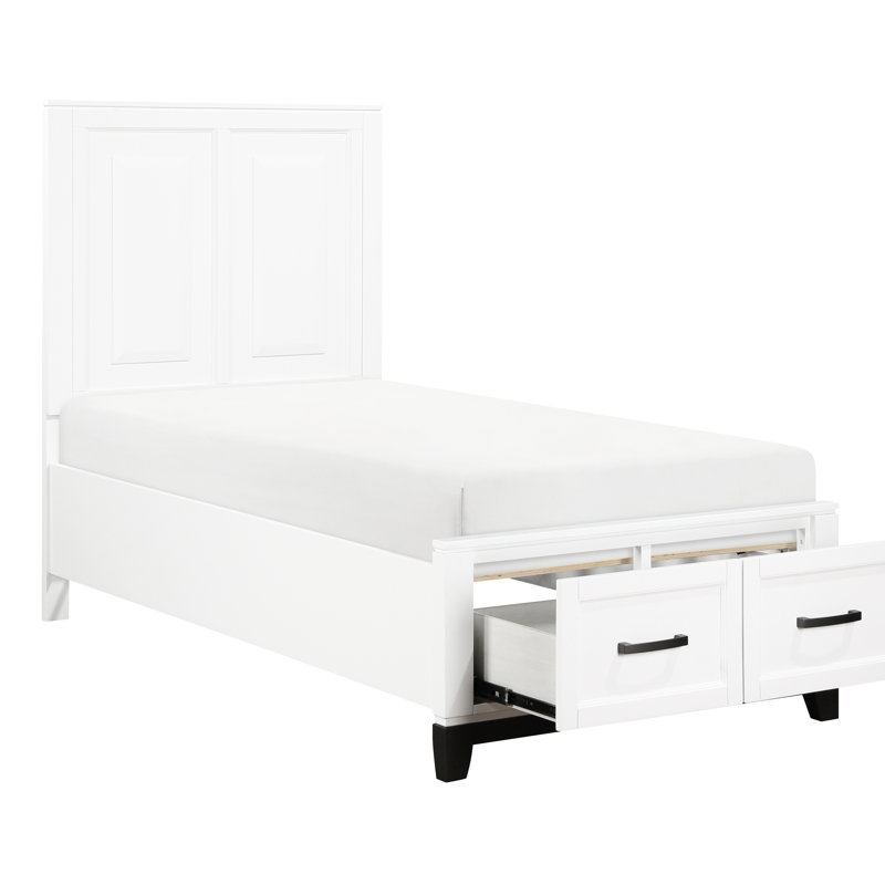 Lit plateforme simple avec finition blanche et tiroirs de rangement empilables