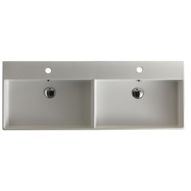 WS Bath Collections Unlimited 17.7'' White Ceramic Rectangular Bathroom Sink with Overflow