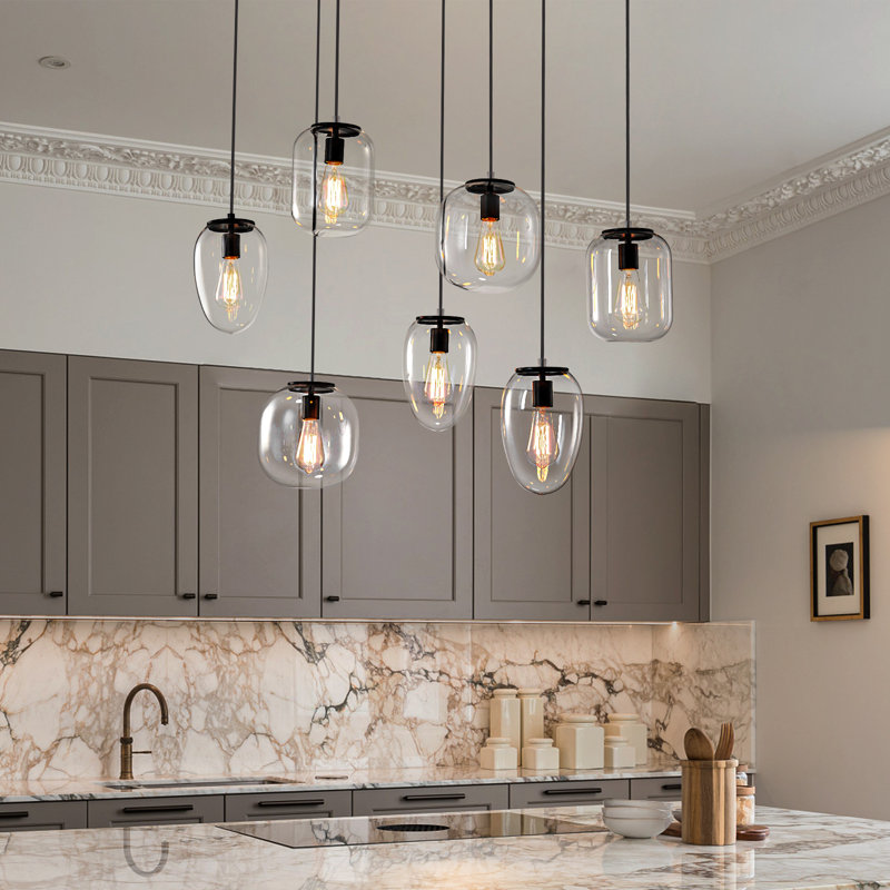 7-Light Kitchen Island Cluster Pendant, Matte Black