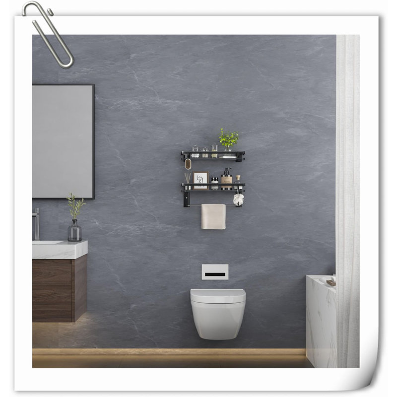 Tablette de douche murale à tablettes flottantes, Noir mat