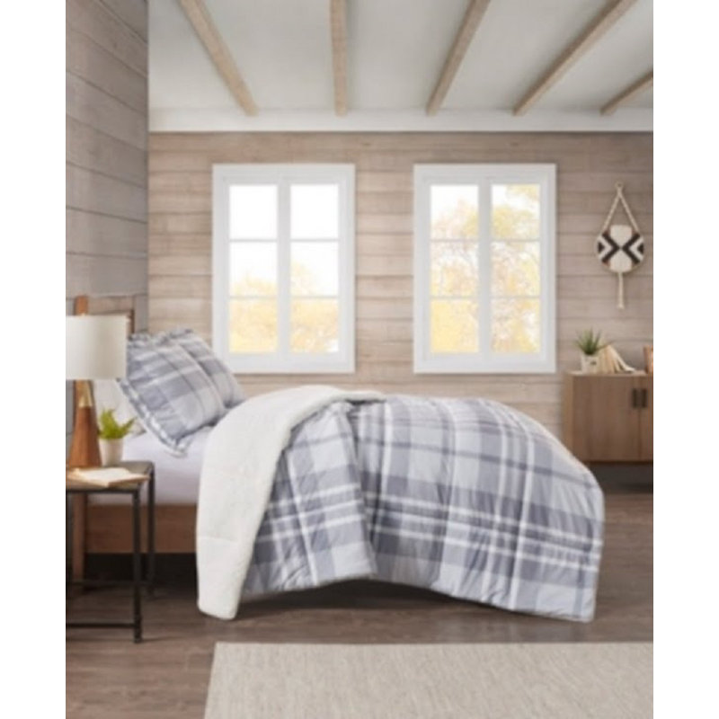 Ensemble d'édredon réversible en velours gris Marynel 3 pièces