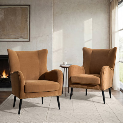 Desilva 29.25"W Transitional Chenille Wingback Armchair with Nailhead Trim