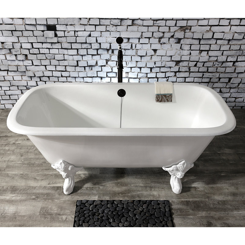 Kingston Brass Aqua Eden 67-Inch Cast Iron Rectangular Double Ended Clawfoot Tub (No Faucet Drillings), White